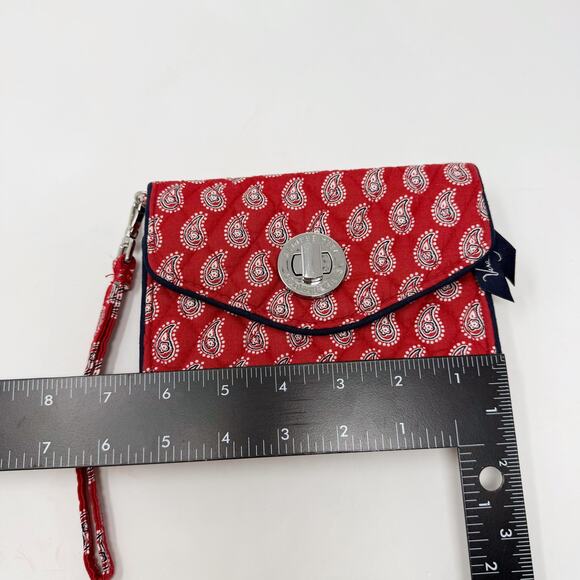 Vera Bradley Red Petite Red Bandana Paisley Turnlock Wallet Wristlet Strap - Picture 9 of 10